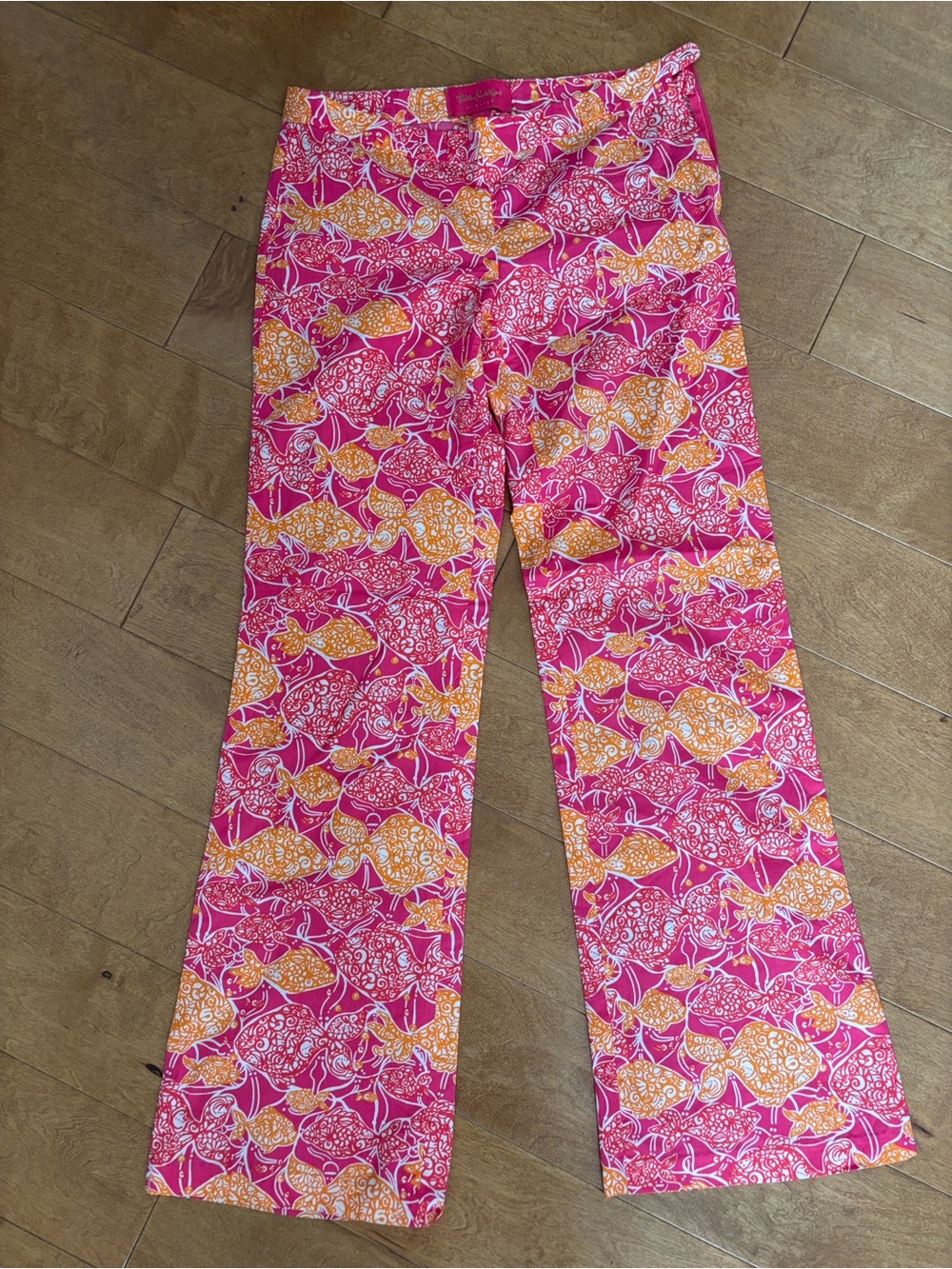 Lilly Pulitzer Pink & Orange Patterned Pants size 2 100% Lightweight Cotton